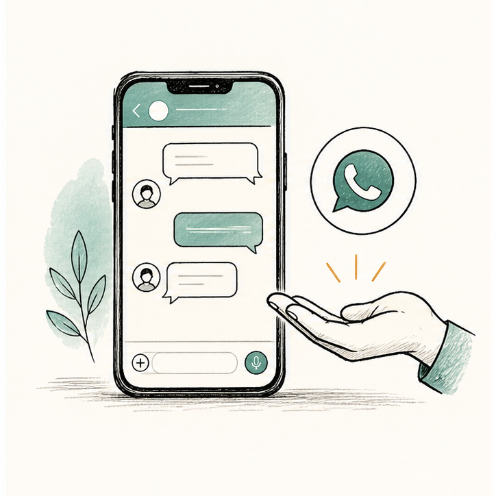 Hand-drawn phone chat support illustration