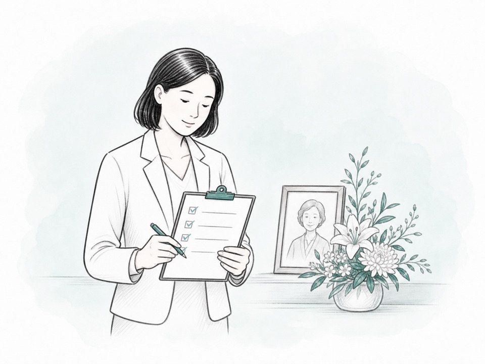 A funeral coordinator reviewing arrangements with care